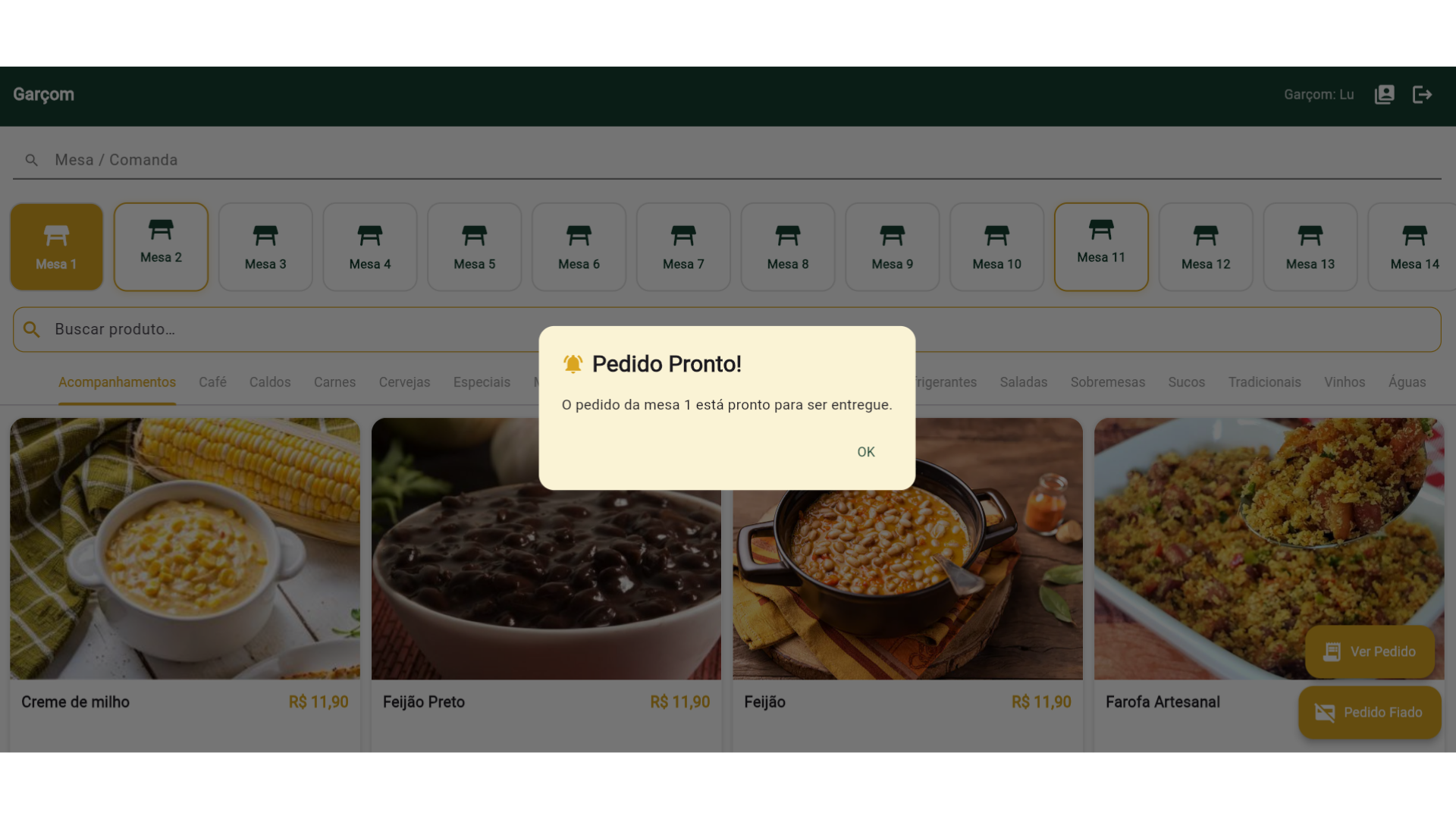Demonstração de Notificação do pedido pronto